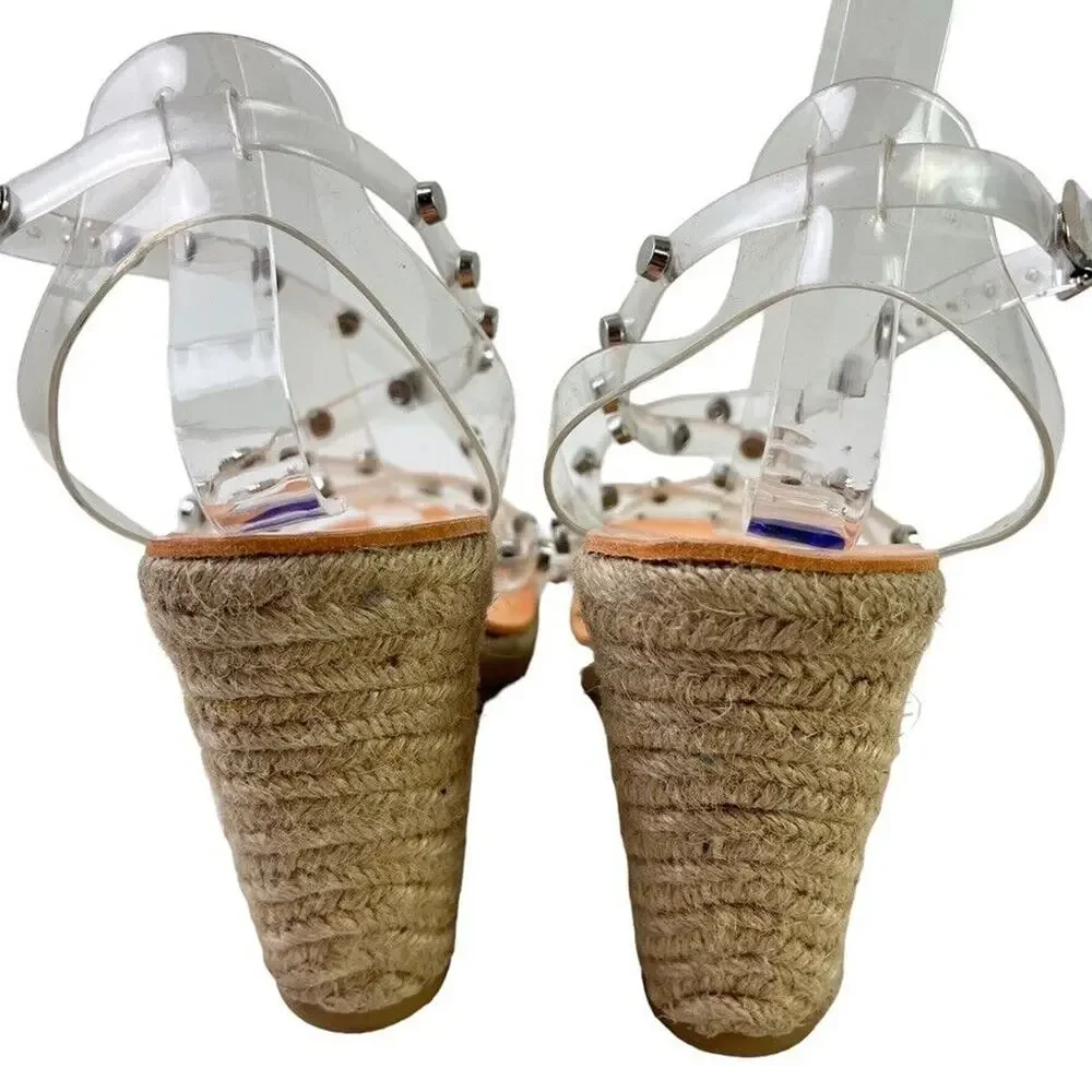 Dolce Vita Maxton Espadrille Womens Clear Studded Wedge Sandals Square Toe 8.5